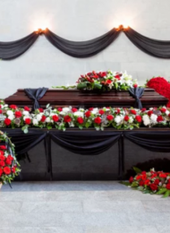 kista och blommor, begravning